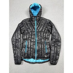 Big Agnes Jacket Womens Medium Black Hooded Down Puffer Lightweight DownTek